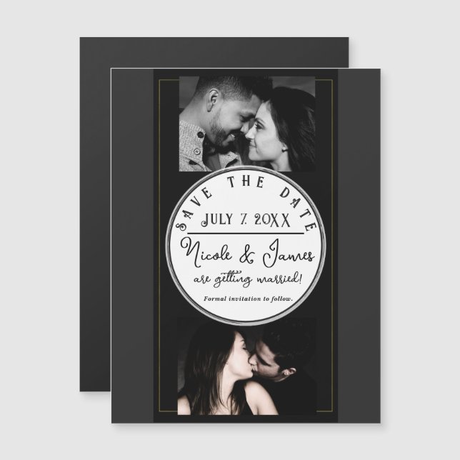 Zwart Grijs Goud Modern Minimal Save the Date (Voorkant / Achterkant)