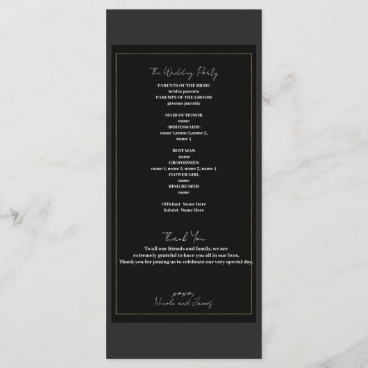 Zwart Grijs Goud Modern Minimal Wedding Programma (Achterkant)