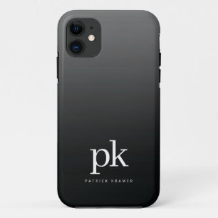 Zwart Grijs Gradient Eenvoudig Monogram Initialen iPhone 11 Hoesje