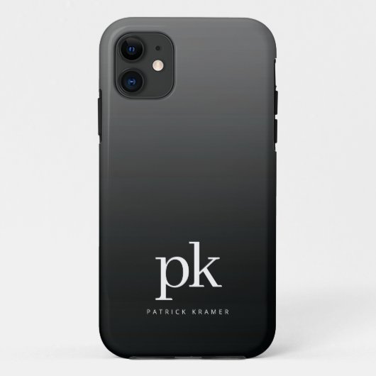 Zwart Grijs Gradient Eenvoudig Monogram Initialen Case-Mate iPhone Case (Achterkant)