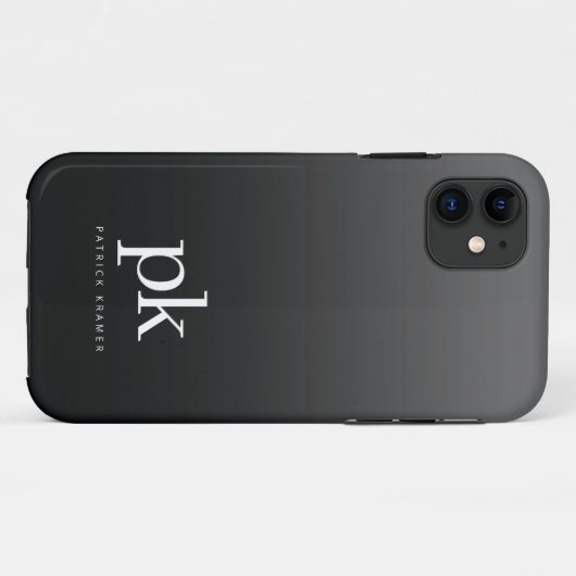 Zwart Grijs Gradient Eenvoudig Monogram Initialen Case-Mate iPhone Case (Achterkant (horizontaal))