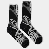 Zwart Grijs Haida Eagle Thunder Vogel Native Art Sokken (Rechts)
