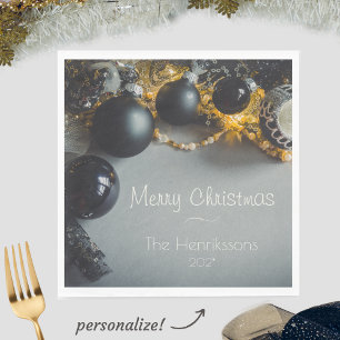 Zwart Grijs Kerst Ornamenten met Garlands Servet