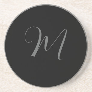 Zwart Grijs Minimalistisch Gepersonaliseerd Monogr Zandsteen Onderzetter