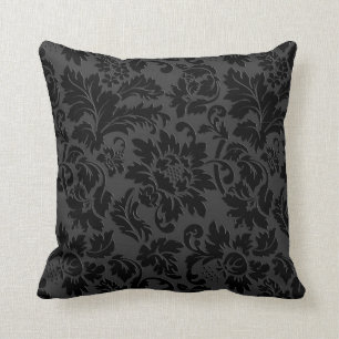 Zwart-grijs monochromatische Floral Damascus Kussen