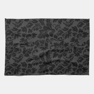 Zwart-grijs monochromatische Floral Damascus Theedoek