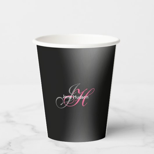 Zwart Grijs Monogram Eenvoudig Duidelijk Speciaal Papieren Bekers (Voorkant)