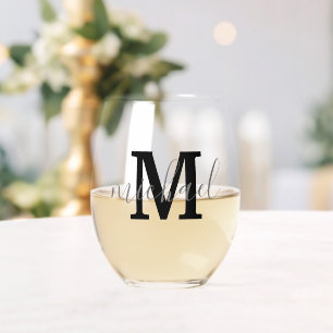 zwart-grijs monogram gepersonaliseerde vaderdag wijnglas zonder voet