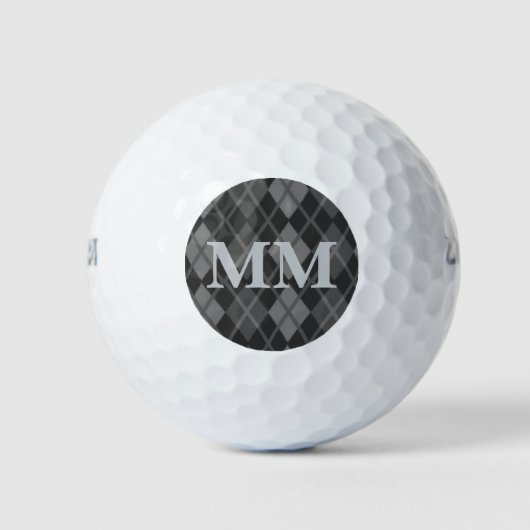 Zwart-grijs monogram Initiaal Golfballen (Voorkant)