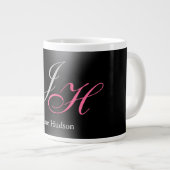 Zwart Grijs Monogram Naam Initiaal Letters Script Extra Grote Beker (Voorkant rechts)