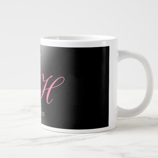 Zwart Grijs Monogram Naam Initiaal Letters Script Extra Grote Beker (Rechts)