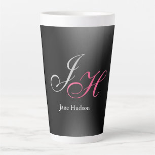 Zwart Grijs Monogram Naam Initiaal Letters Script Latte Mok