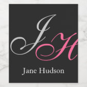 Zwart Grijs Monogram Naam Initiaal Letters Script Wijn Etiket (Enkel label)