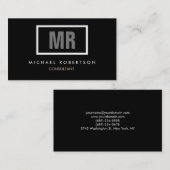 Zwart grijs monogram visitekaartje (Voorkant / Achterkant)