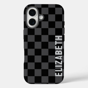 Zwart Grijs Monotone Checkerboard iPhone 16 Hoesje