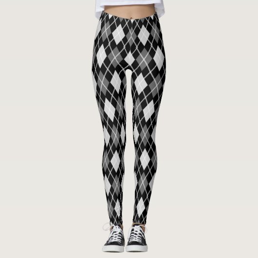 Zwart & Grijs Naadloze Argyle Pattern Leggings (Voorkant)