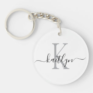 Zwart Grijs Naam Initiaal Monogram Sleutelhanger