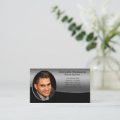 Zwart & Grijs Professionele Aangepaste Foto QR Cod Visitekaartje (Staand voorkant)