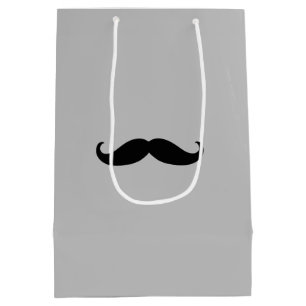 Zwart Grijs Retro Mustache Medium Cadeauzakje