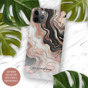 Zwart Grijs Roze Rose Goud Marmer Art Patroon iPhone 11Pro Max Hoesje