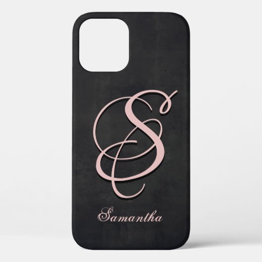 Zwart Grijs Roze stijlvolle rustieke naam Monogram Case-Mate iPhone Case (Achterkant)