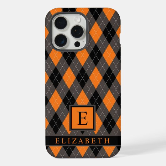  Zwart Grijs Sinaasappel Argyle Pattern iPhone Hoesje (Achterkant)