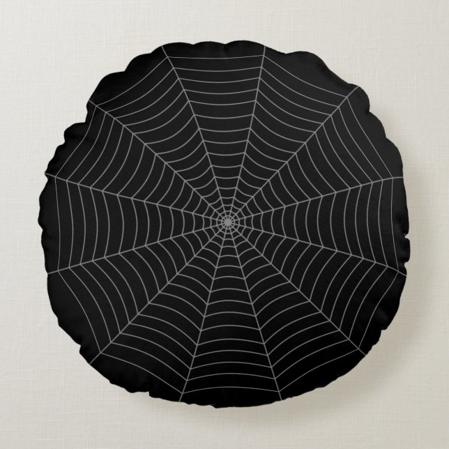 Zwart grijs spinnenweb Halloween patroon Rond Kussen (Voorkant)