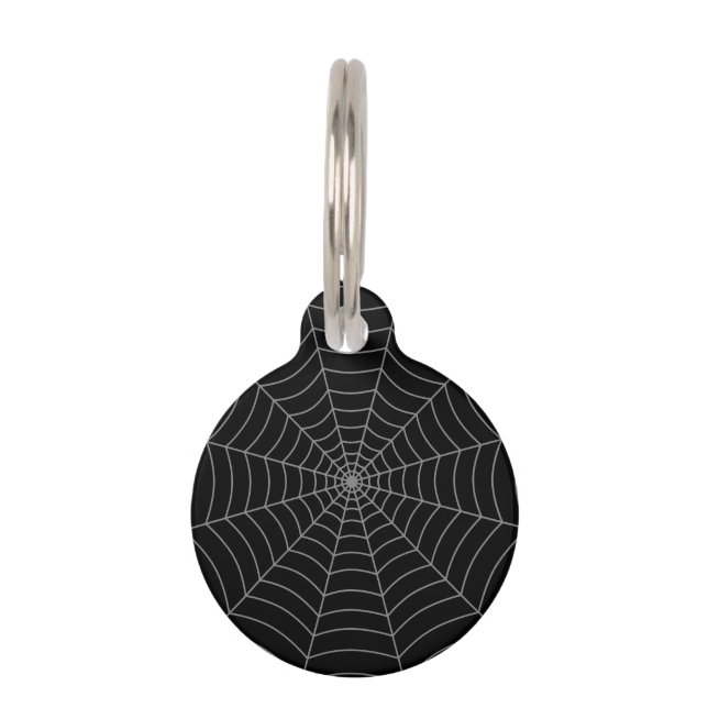 Zwart grijs spinweb Halloween patroon Huisdierpenning (Voorkant)