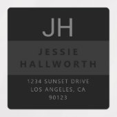 Zwart-grijs stijlvol modern monogram waterdicht labels (Design 1)