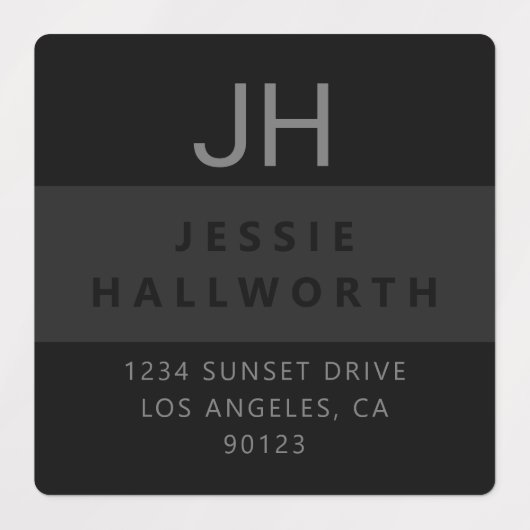 Zwart-grijs stijlvol modern monogram waterdicht labels (Design 2)