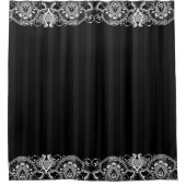 Zwart & Grijs Strepen & Wit Kant Douchegordijn (Voorkant)