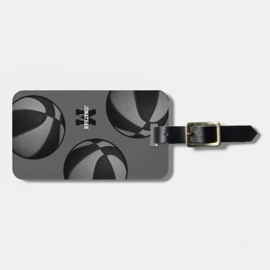 zwart grijs team kleuren basketbaltas bagagelabel (Voorkant horizontaal)