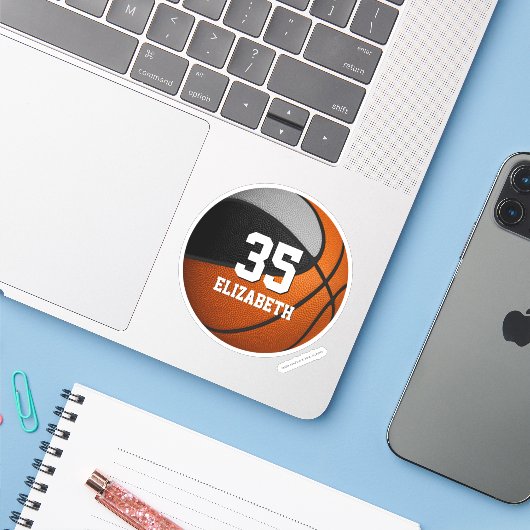zwart grijs team kleuren jongens basketbal sticker (Laptop met iPhone)
