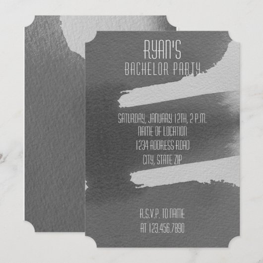 Zwart & Grijs Uitnodiging voor Bachelorfeest (Voorkant / Achterkant)