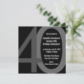 Zwart/Grijs Vierkant Groot 40 Verjaardagsfeestuitn Kaart (Staand voorkant)