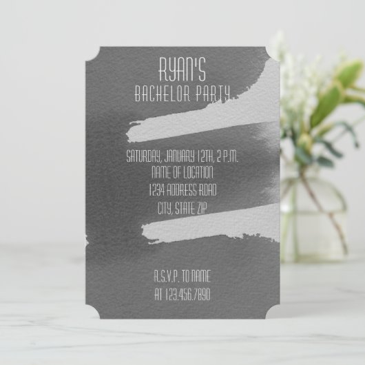 Zwart & Grijs vrijgezellenfeest uitnodiging (Staand voorkant)