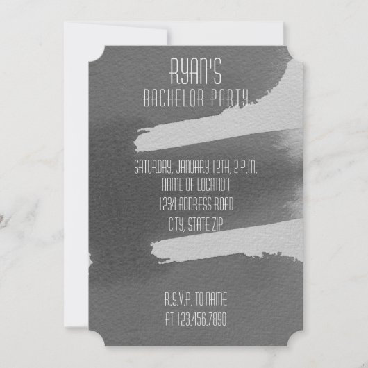 Zwart & Grijs vrijgezellenfeest uitnodiging (Voorkant)