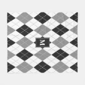 Zwart Grijs Wit Argyle Plaid Monogrammed Fleece Deken (Voorkant (Horizontaal))