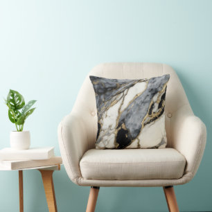 Zwart Grijs Wit Goud Marmeren Swirl Abstract Kussen