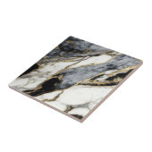 Zwart Grijs Wit Goud Marmeren Swirl Abstract Tegeltje (Zijkant)