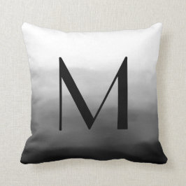 Zwart grijs wit Ombre gepersonaliseerd monogram Kussen