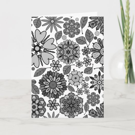Zwart Grijs Wit Retro Floral Art Naadloos Patroon Kaart (Voorkant)