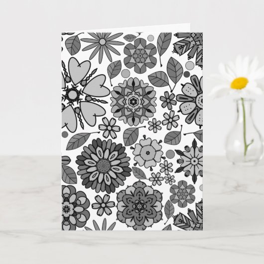 Zwart Grijs Wit Retro Floral Art Naadloos Patroon Kaart (Kleine Plant)