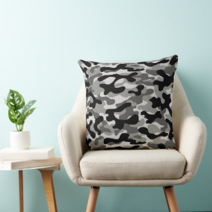 Zwart Grijs Witte Camouflagepatroon  Kussen