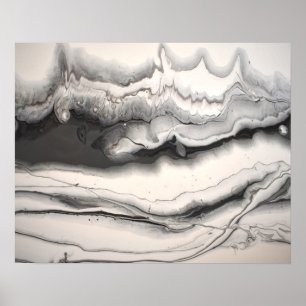 Zwart Grijs Witte Horizontale Abstracte Vloeibare Poster