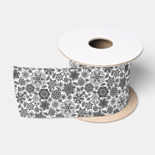 Zwart Grijs Witte Retro Bloem Kunst Naadloos Patro Lint