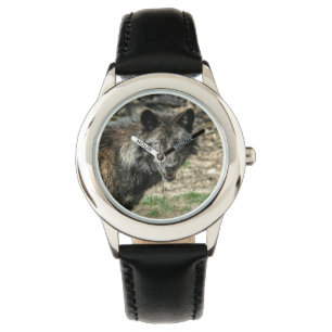 Zwart Grijs Wolf Wildlife Design Horloge