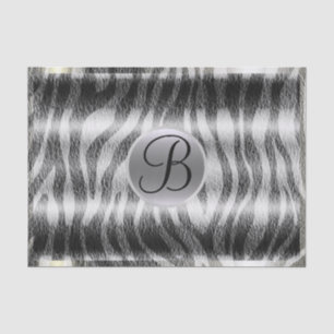 Zwart grijs zebraprint monogram letter initiaal tissuepapier