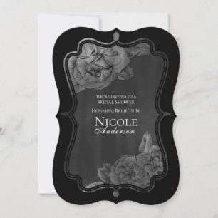 Zwart Grijs Zilver Vintage Glam Bloem Bruid Kaart