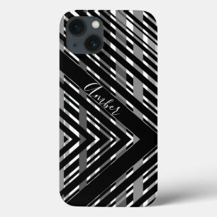 Zwart Grijze Chevron Streepjescode Persoonlijk iPhone 13 Hoesje